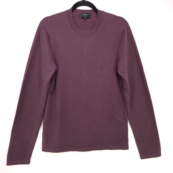 Vince Cashmere Men Sweater Crew Neck Size Small Wine Soft Stretch Office Wear - Picture 1 of 9